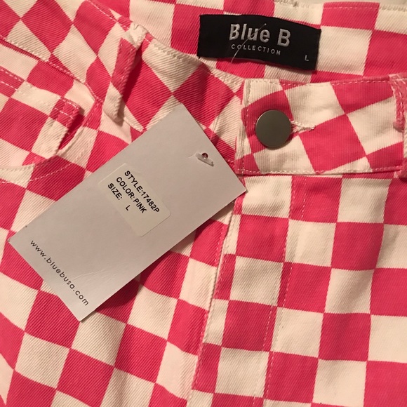 Pink & White Checkered Bellbottom Pants - Picture 6 of 6